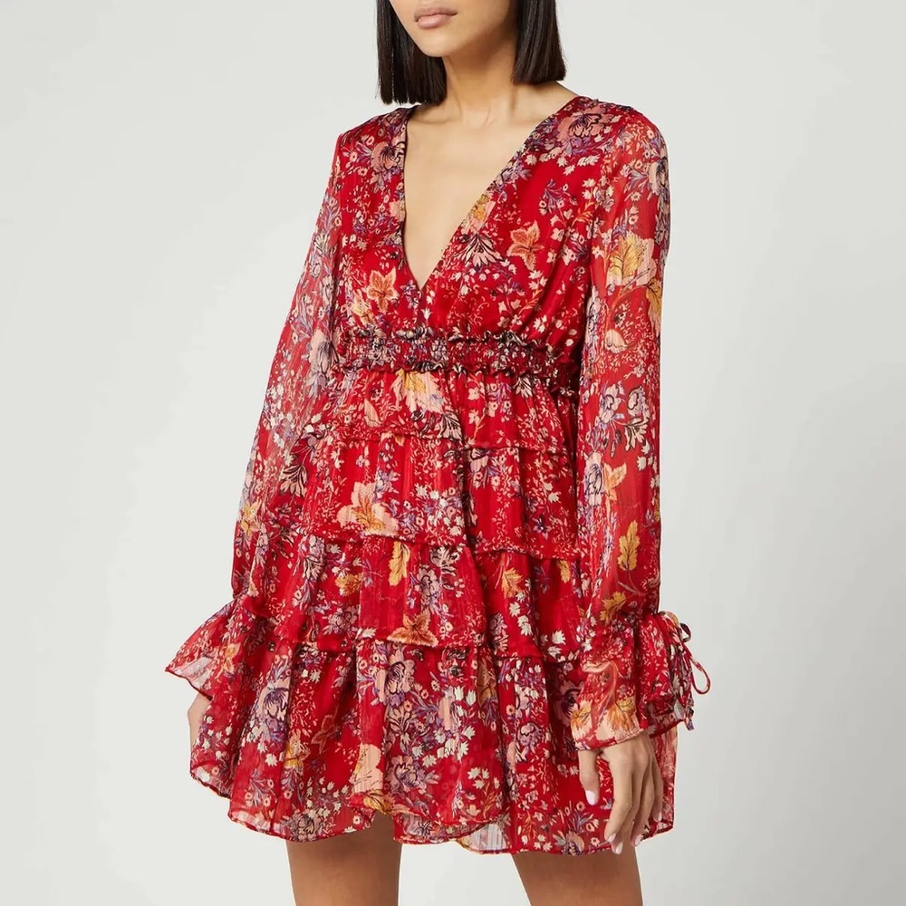 Free People Closer To The Heart Mini Dress Red Floral S